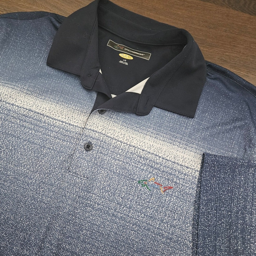 Greg Norman Play Dry Performance Golf Polo Shirt Blue Ombre Stripe Size Large